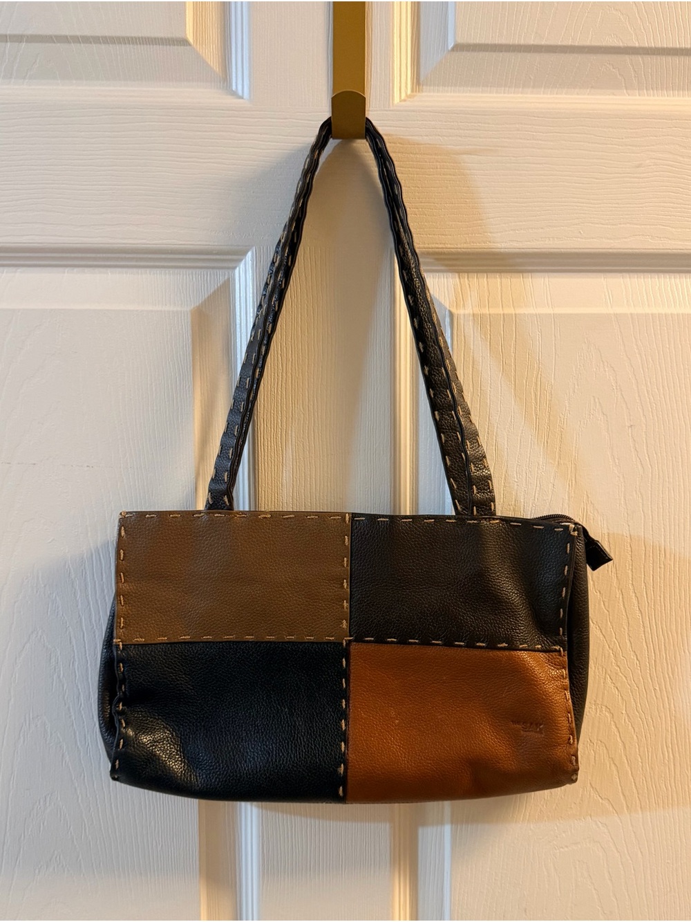 The Sak Black Brown Tan Patchwork Leather Tote Shoulder Bag